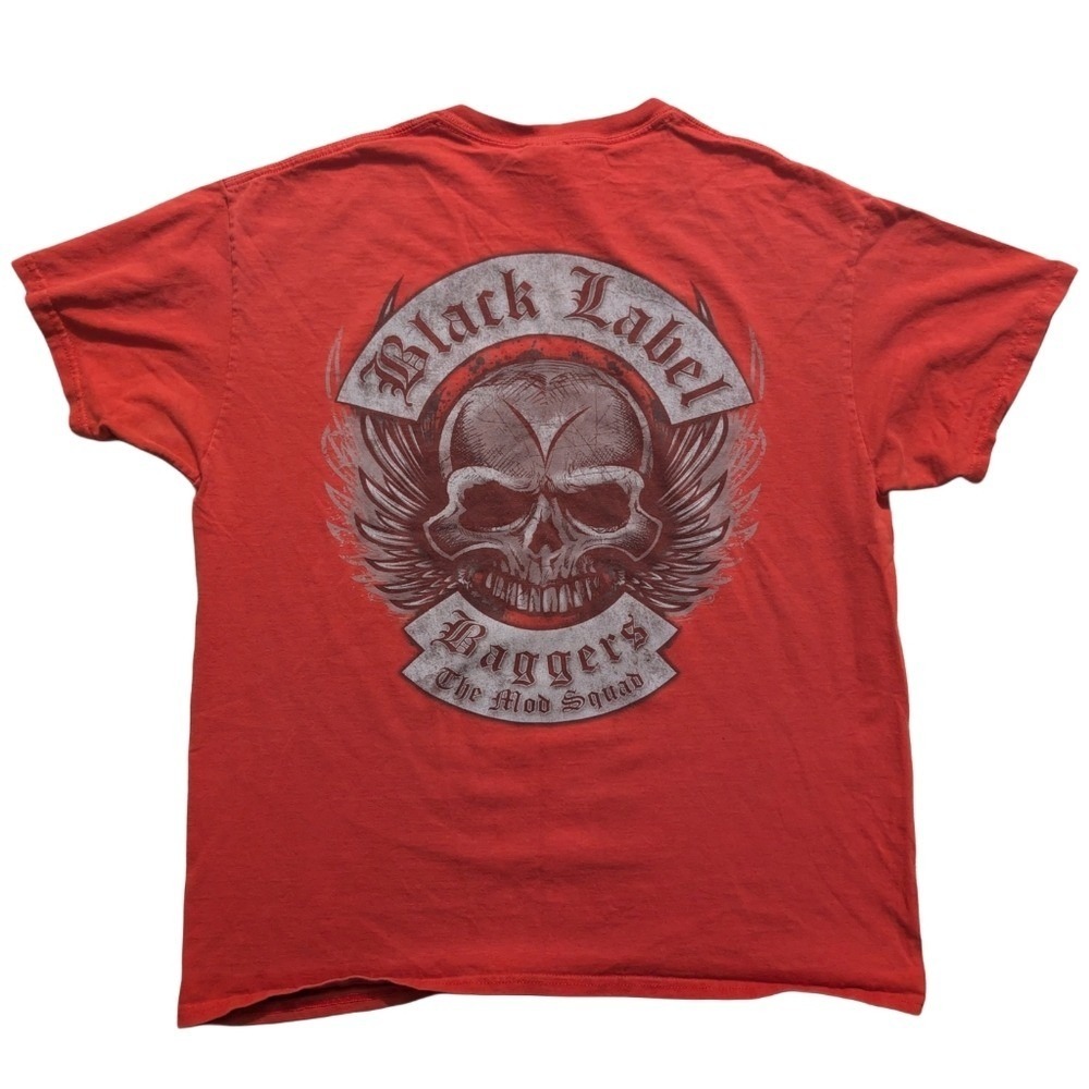 Black Label Baggers Men's Large Red Short Sleeve Graphic Tee‎ Shirt